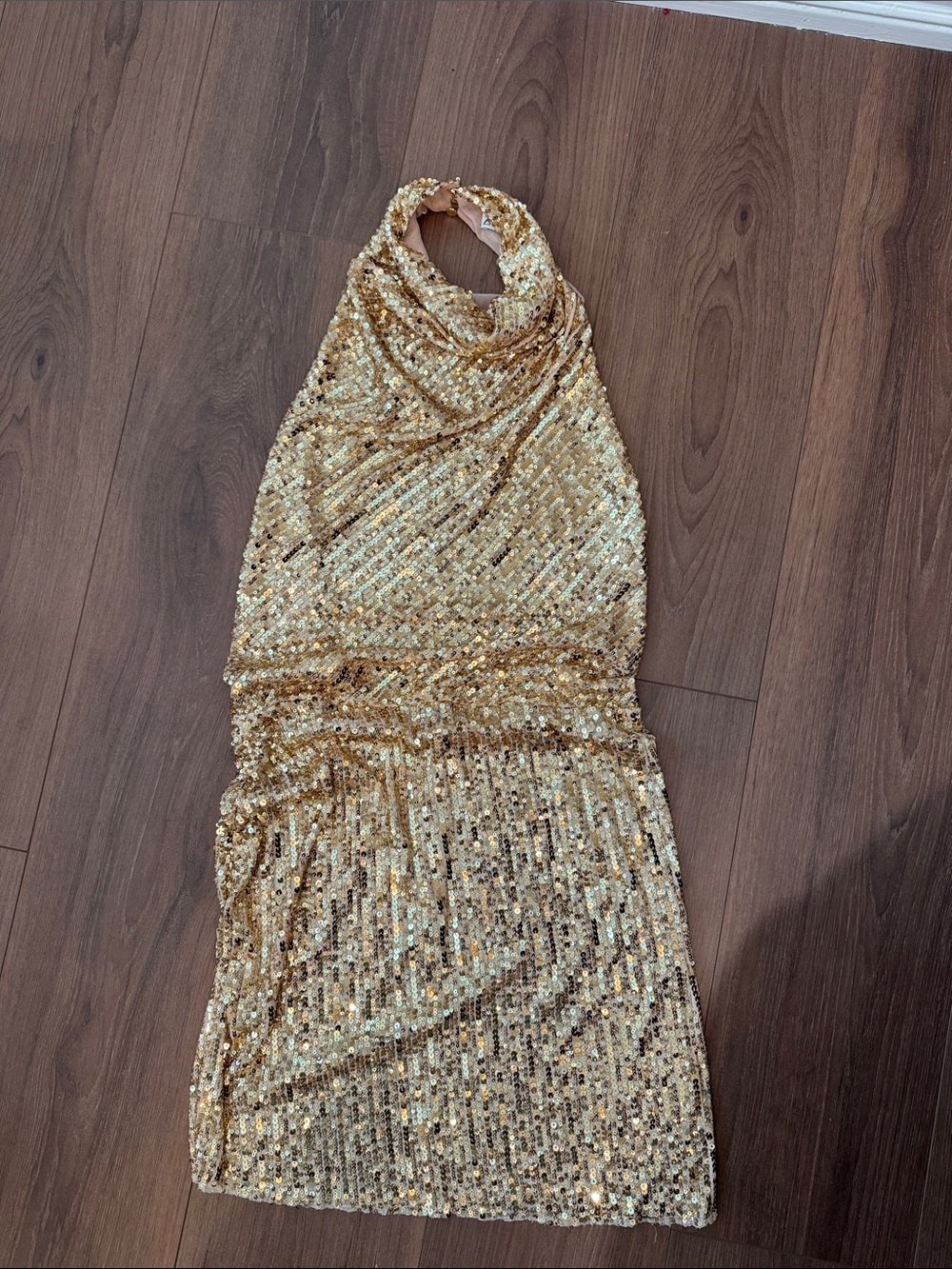 Zara Gold Sequin Backless Halter Dress